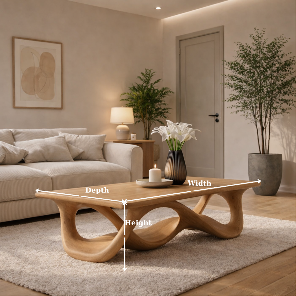 Solid Wood Coffee Table with Sculptural Wave Base in Light Oak Finish - view 6 of 9