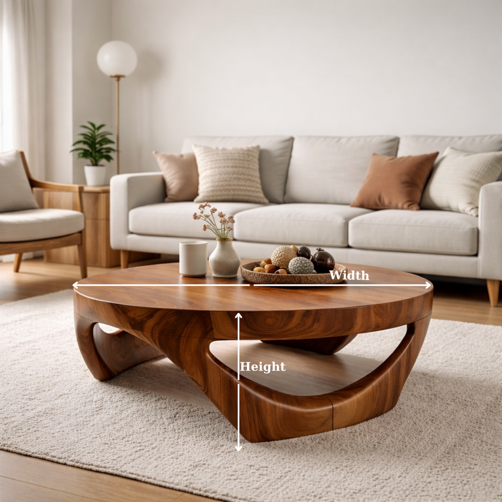 Round Solid Wood Coffee Table with Sculptural Base in Deep Walnut Finish - view 6 of 9