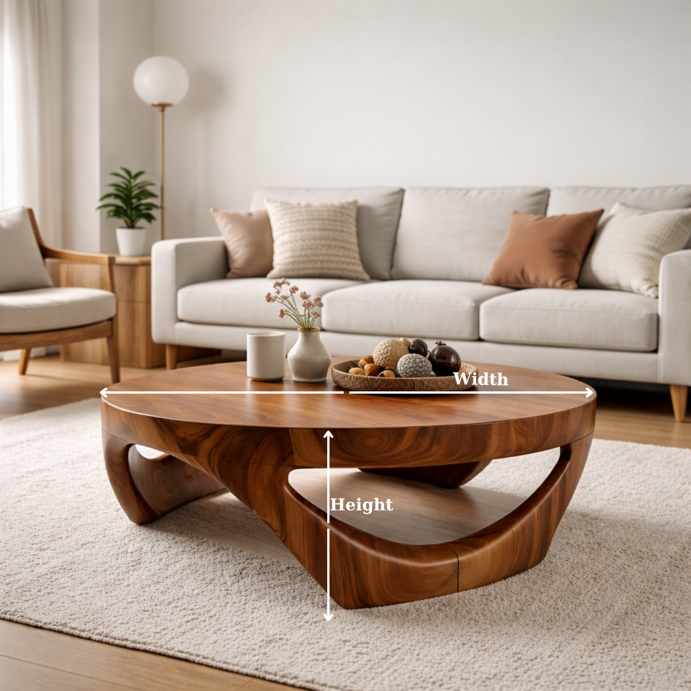 Round Solid Wood Coffee Table with Sculptural Base in Deep Walnut Finish - view 6 of 9