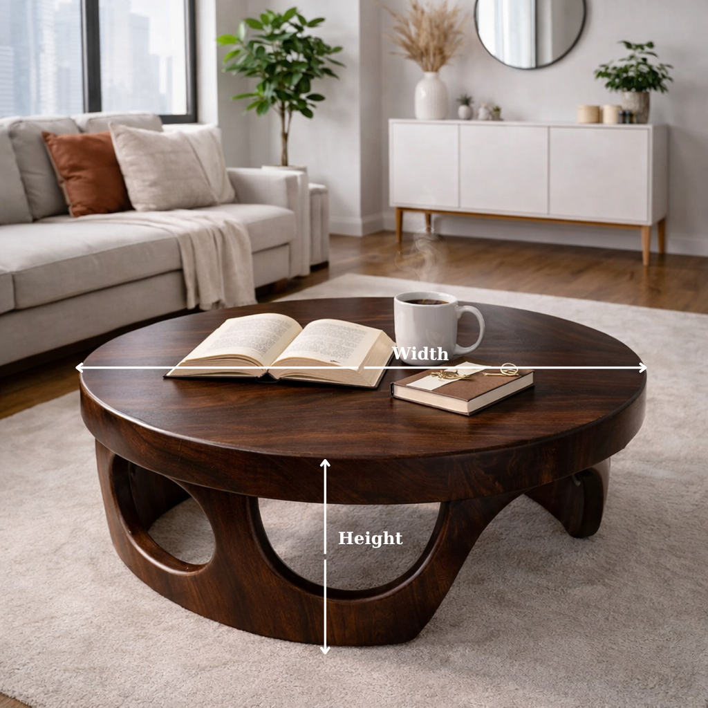 Round Solid Wood Coffee Table with Sculptural Base and Rich Walnut Finish - view 6 of 9
