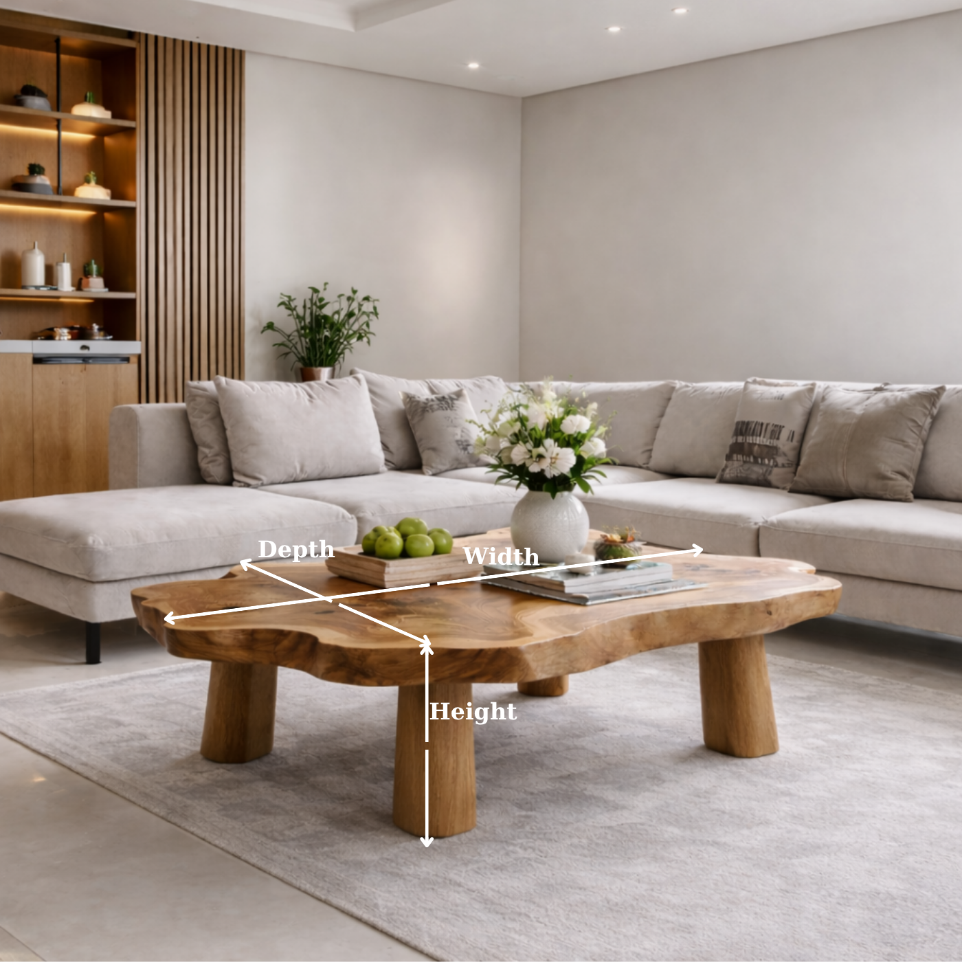 Solid Wood Live Edge Coffee Table with Chunky Legs Rustic Organic Design - view 6 of 9