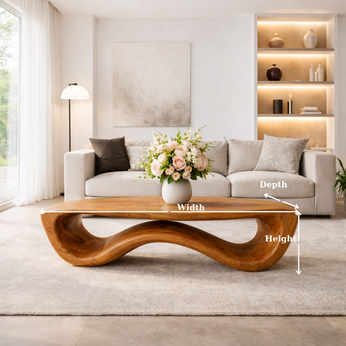 Organic Solid Wood Coffee Table with Sculptural Wave Base and Natural Finish - view 6 of 9