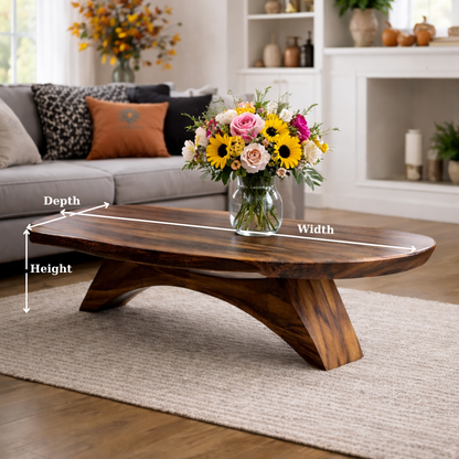 Solid Wood Coffee Table with Sculptural Base and Organic Live Edge Design - view 6 of 9