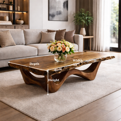 Live Edge Solid Wood Coffee Table with Sculptural Base and Natural Grain - view 6 of 9
