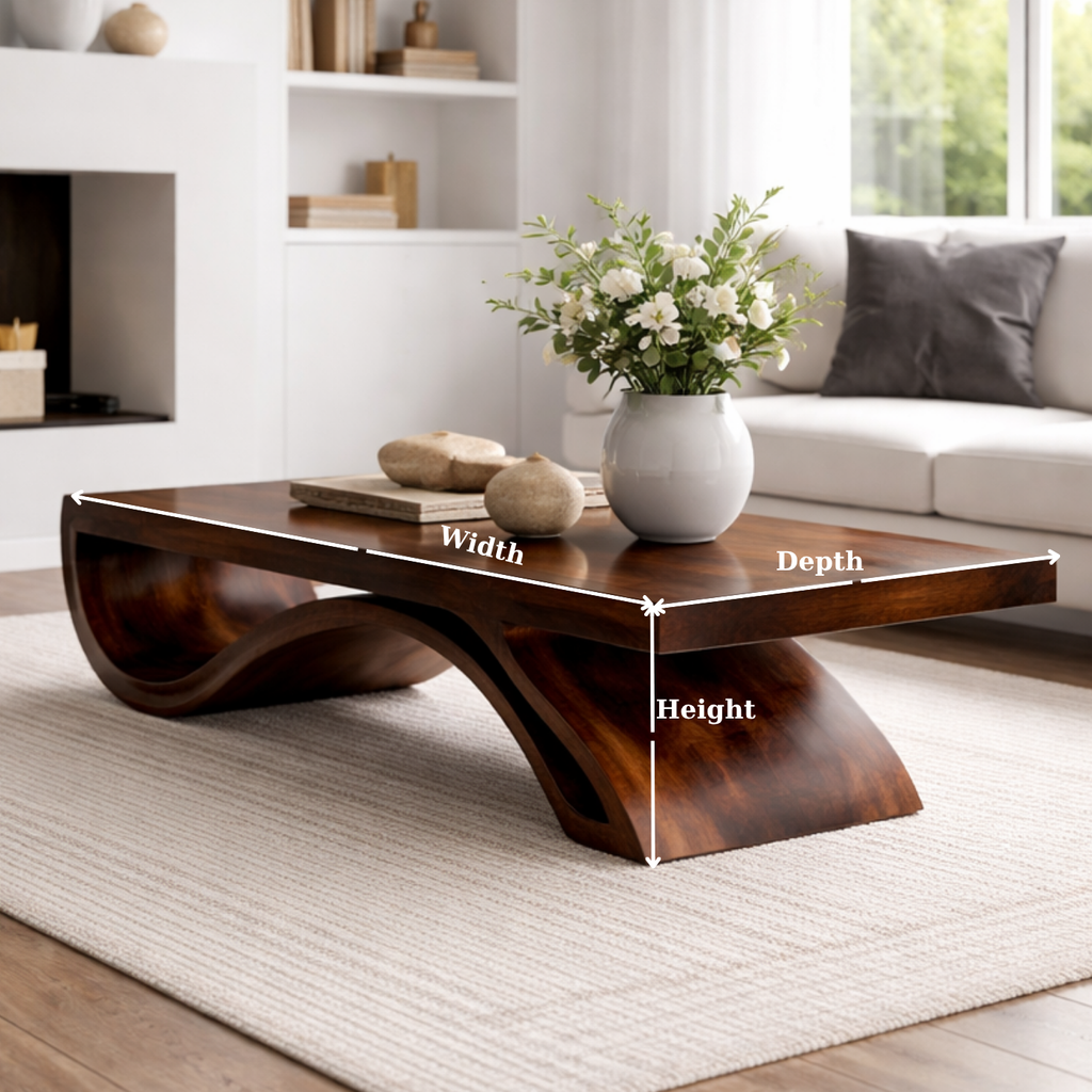 Solid Wood Coffee Table with Sculptural Base and Thick Slab Top - view 6 of 9