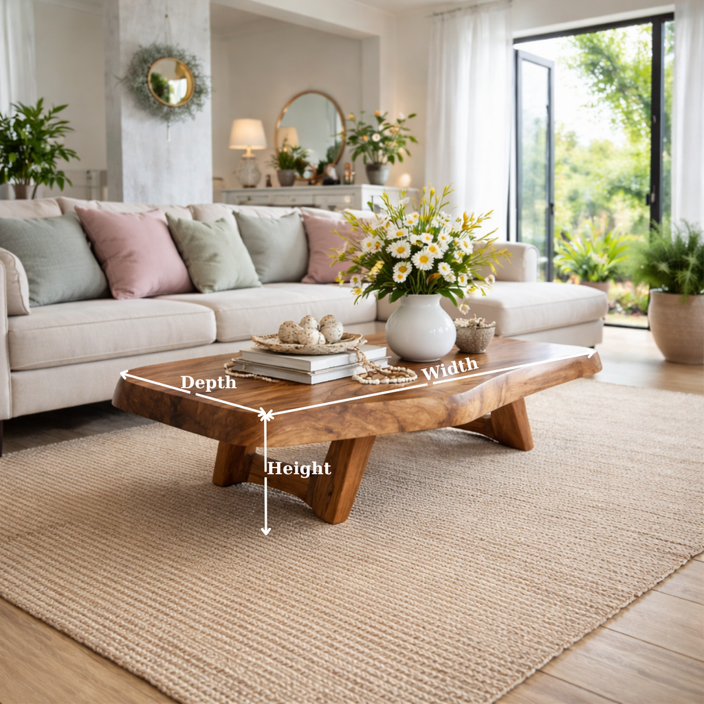 Solid Wood Coffee Table with Live Edge Top and Sculptural Base - view 6 of 9