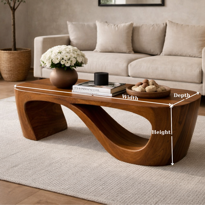 Solid Wood Coffee Table with Sculptural Curved Base and Organic Minimal Design - view 5 of 8