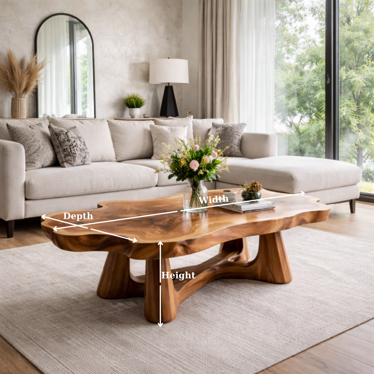 Solid Wood Live Edge Coffee Table with Sculptural Base and Organic Curved Design - view 6 of 9