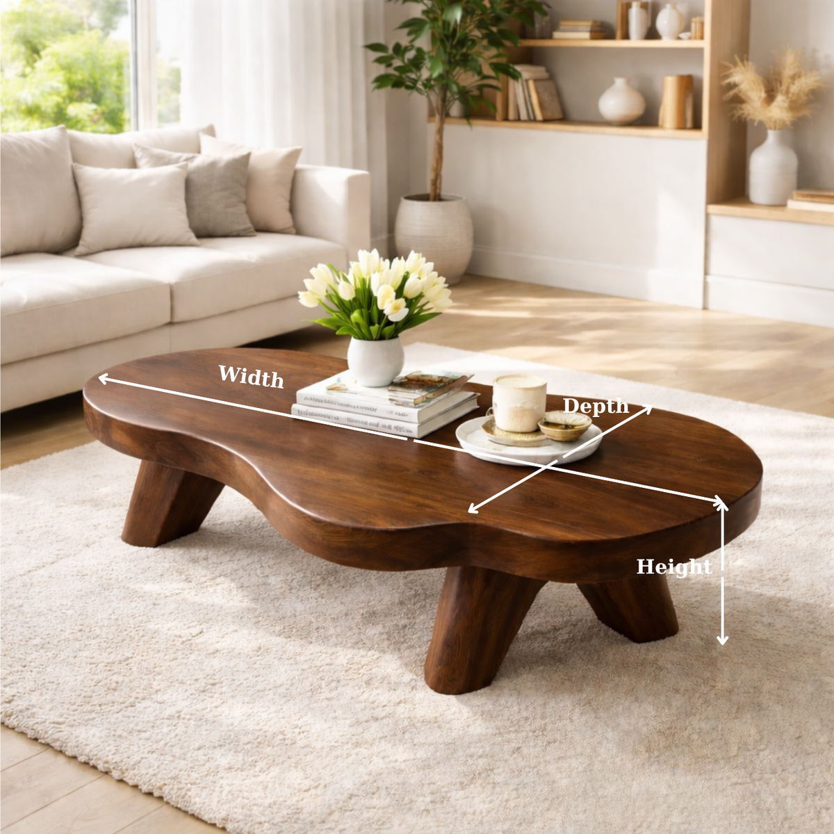 Organic Solid Wood Coffee Table with Sculpted Base and Smooth Curved Top - view 6 of 9