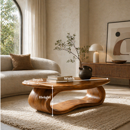 Solid Wood Coffee Table with Sculptural Loop Base and Organic Top - view 6 of 9