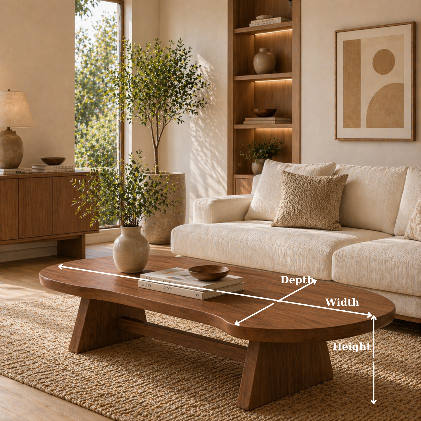 Solid Wood Coffee Table with Organic Oval Top and Angled Base - view 6 of 9