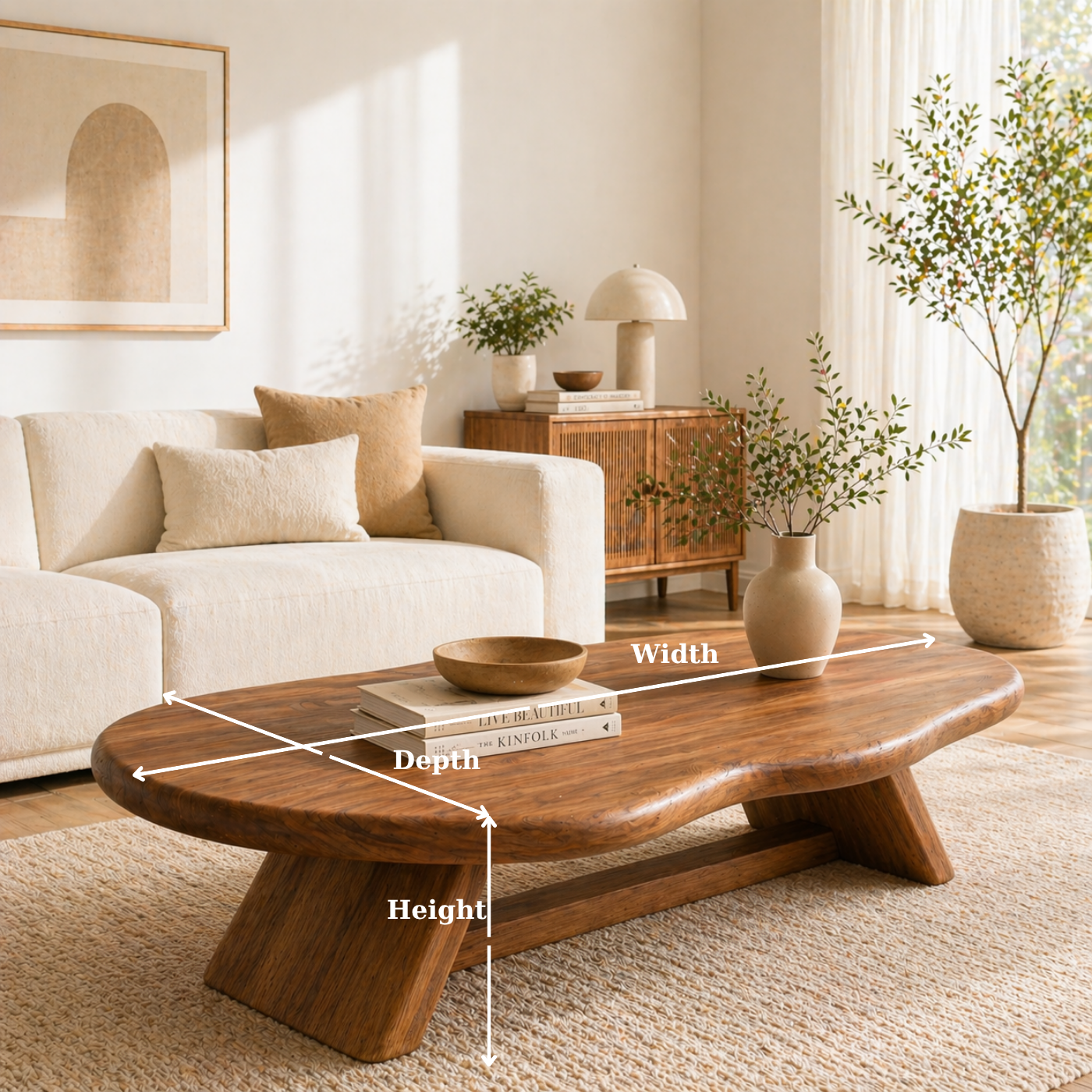Solid Wood Coffee Table with Organic Oval Top and Angled Base - view 6 of 9