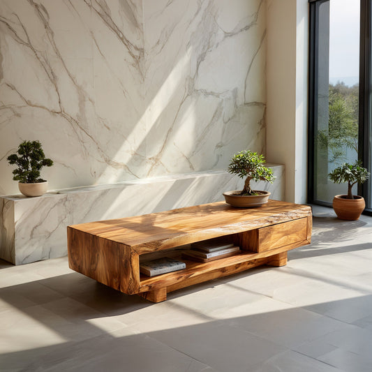 Live Edge Storage Coffee Table With Dual Drawer Design - view 1 of 8
