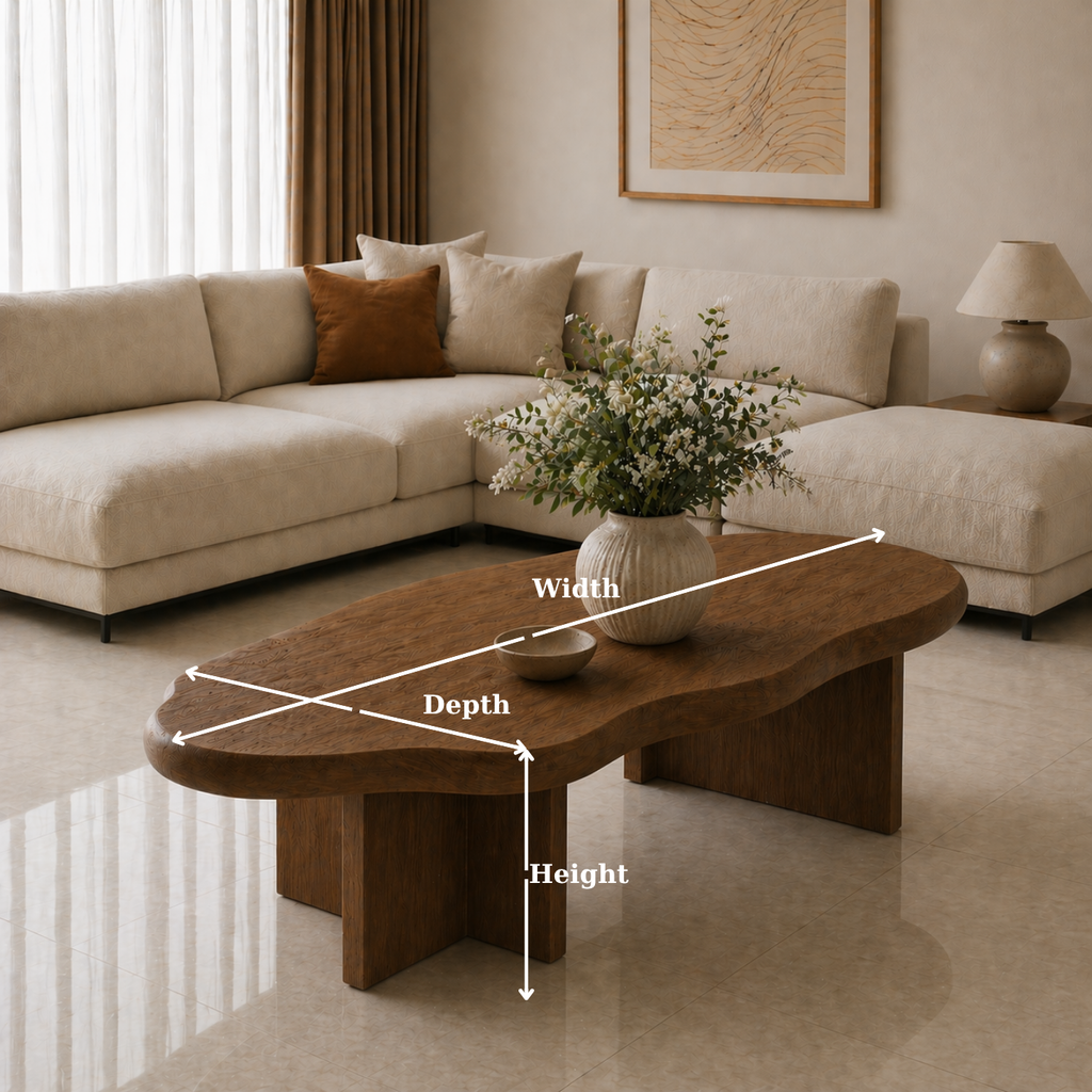 Solid Wood Coffee Table with Organic Shape and Thick Block Base - view 6 of 9