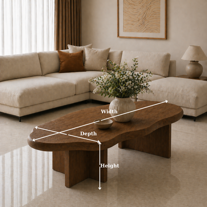 Solid Wood Coffee Table with Organic Shape and Thick Block Base - view 6 of 9