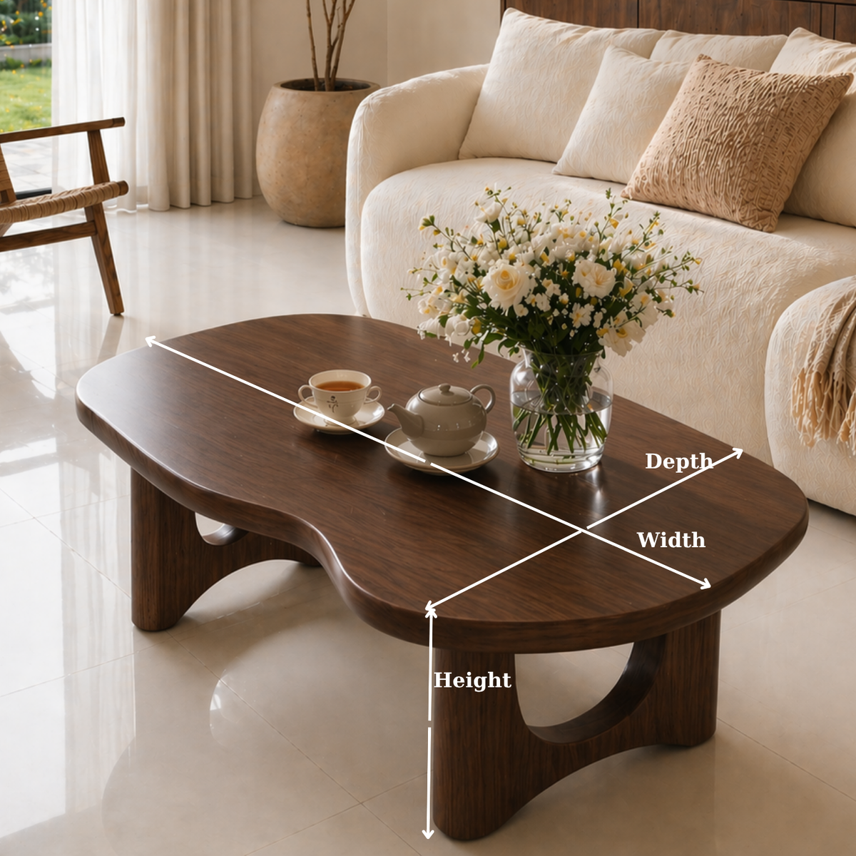 Solid Wood Coffee Table with Organic Shape and Sculpted Base - view 6 of 9