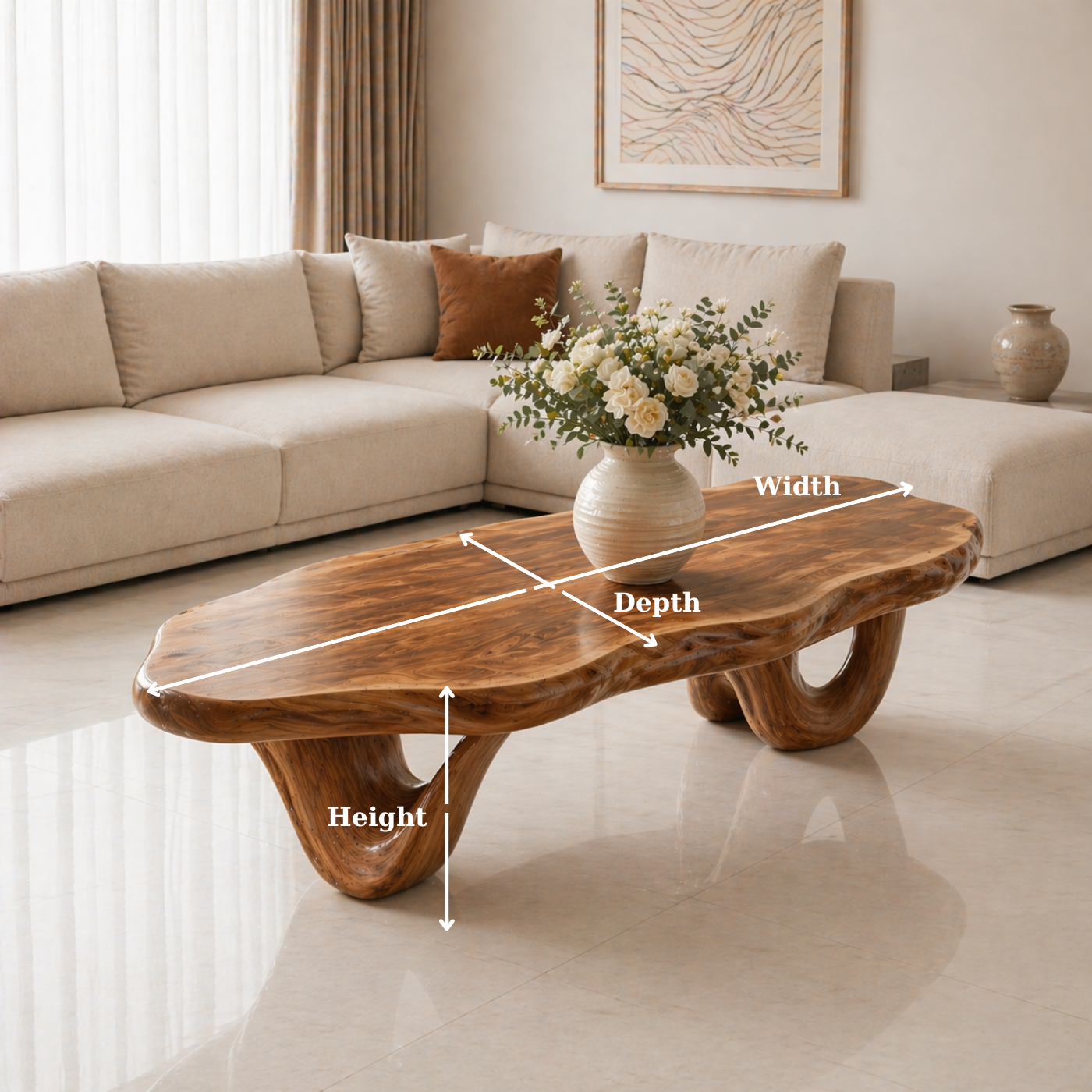 Solid Wood Coffee Table with Live Edge Top and Sculptural Loop Base - view 6 of 9
