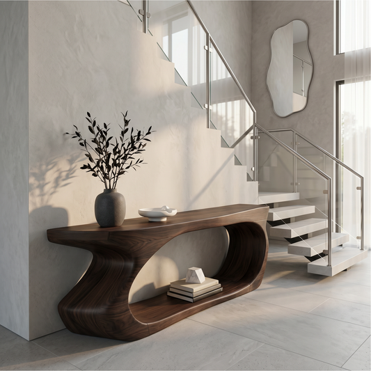 Modern Console Table With Sculptural Circular Form For Entryway - view 1 of 8