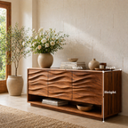 Solid Wood Console Table with Wave Carved Doors and Open Shelf in Walnut Finish - view 6 of 9