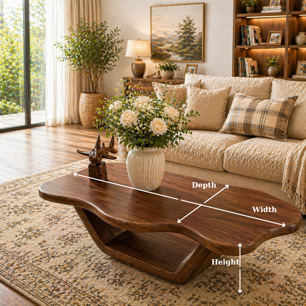 Solid Wood Coffee Table with Organic Curved Top and Sculptural Base - view 6 of 9
