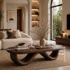 Solid Wood Coffee Table with Curved Sculptural Base and Organic Top - view 6 of 9