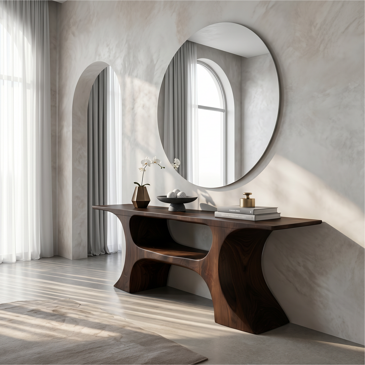 Modern Console Table With Soft Geometric Form For Living Room - view 1 of 8