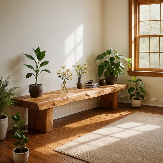 Handcrafted Solid Wood Bench – Rustic Live-Edge Slab Entryway Seating - view 1 of 5