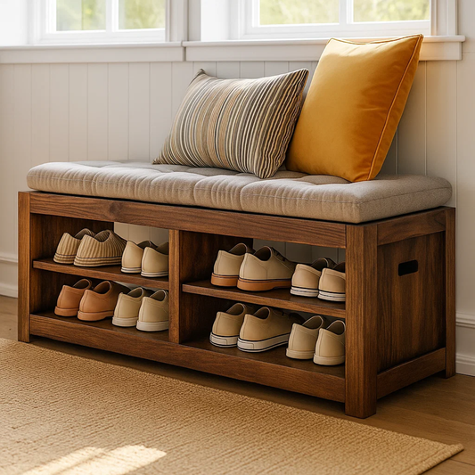 Handcrafted Solid Wood Bench – Transitional Design with Comfortable Upholstered Top - view 1 of 6