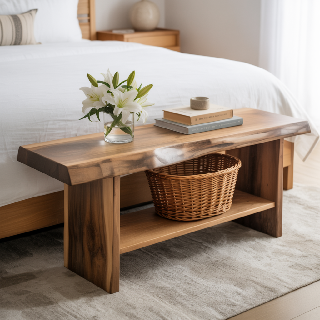 Handcrafted Solid Wood Bench – Live Edge Seating & Bedroom Storage - view 2 of 6