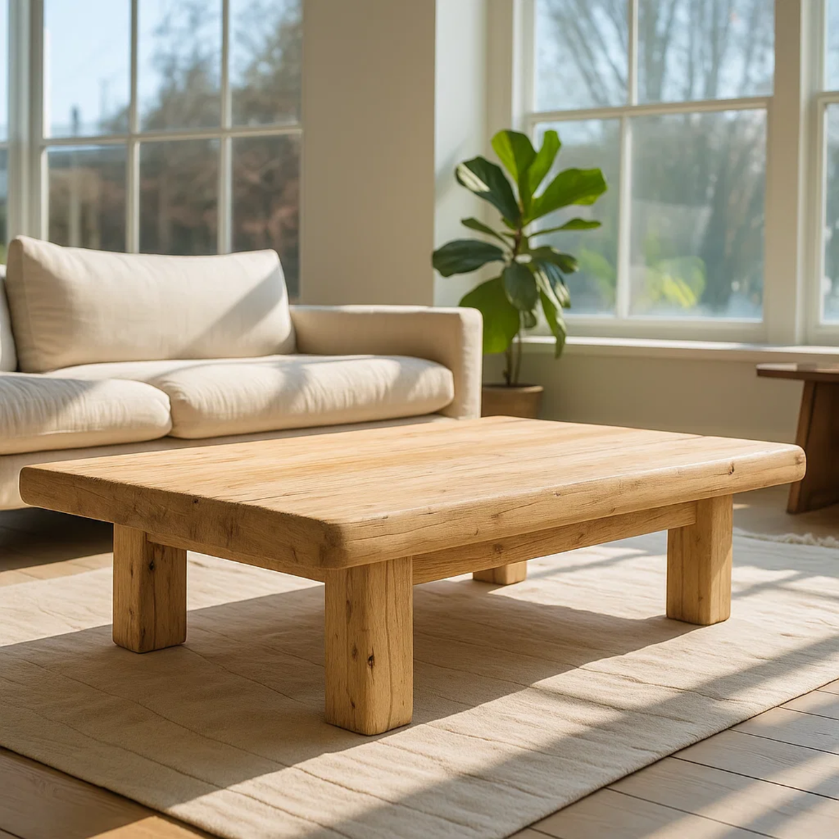 Handcrafted Solid Wood Coffee Table – Rustic Thick Slab Design for Living Room - view 1 of 6