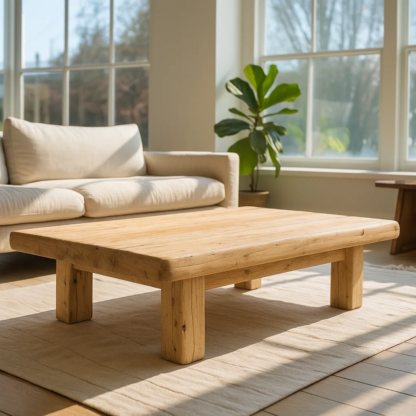 Handcrafted Solid Wood Coffee Table – Rustic Thick Slab Design for Living Room - view 1 of 6