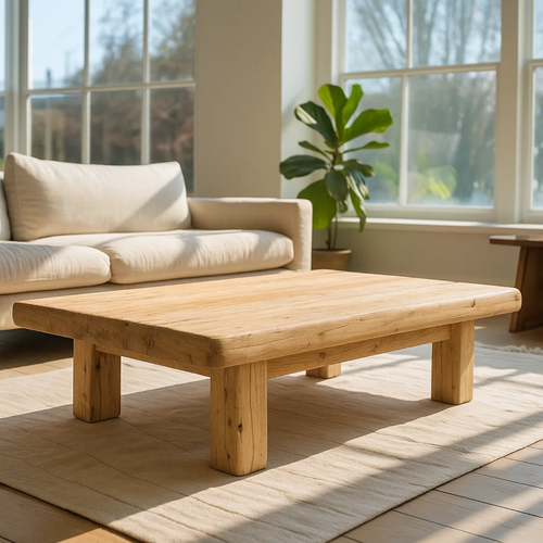 Handcrafted Solid Wood Coffee Table – Rustic Thick Slab Design for Living Room - view 1 of 6