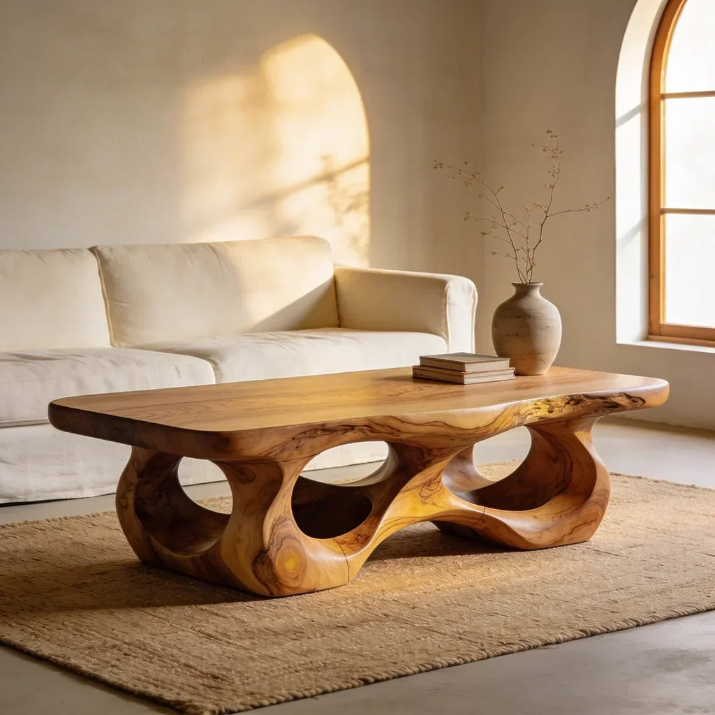 Organic Sculptural Natural Wood Coffee Table with Carved Base - view 1 of 7