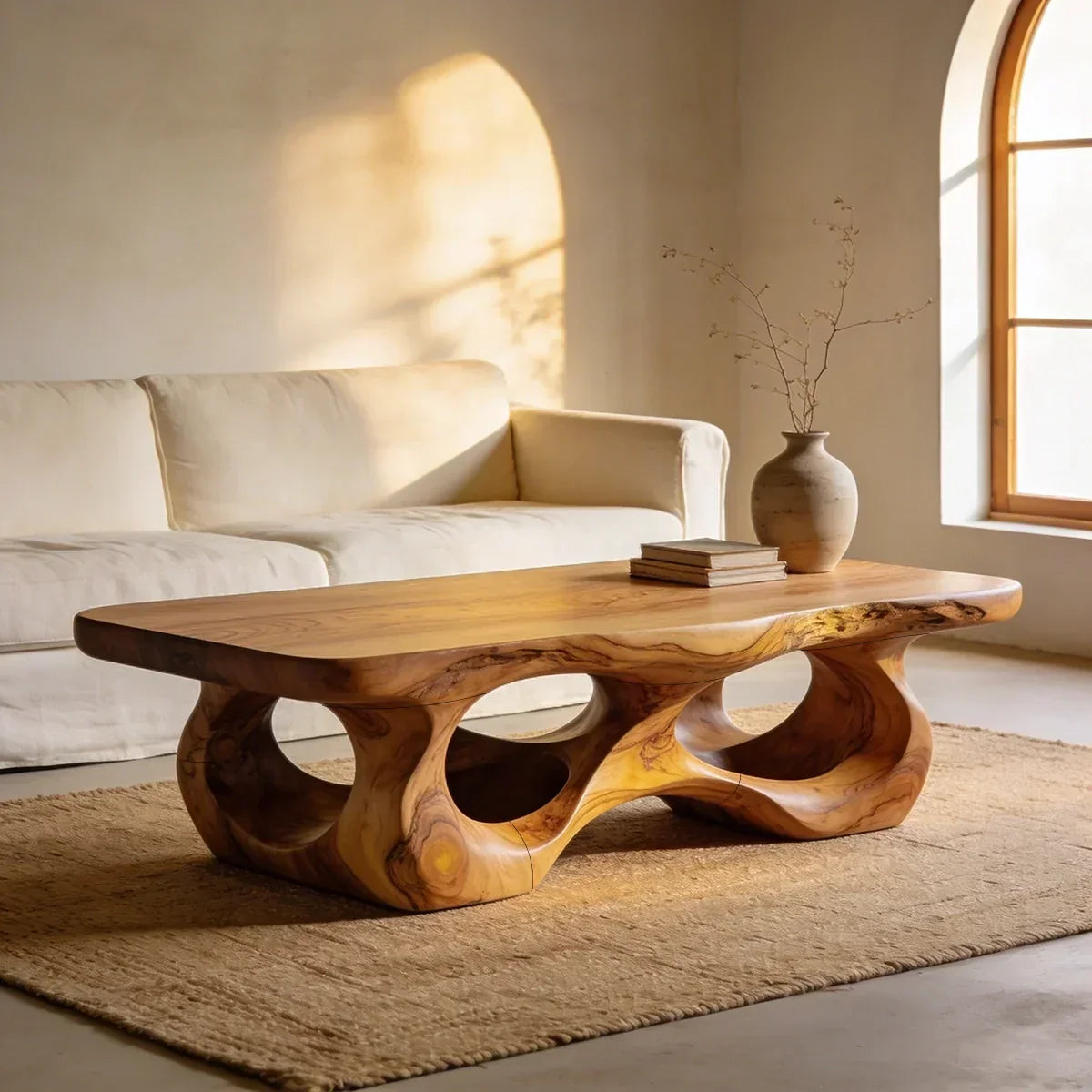 Organic Sculptural Natural Wood Coffee Table with Carved Base - view 1 of 7