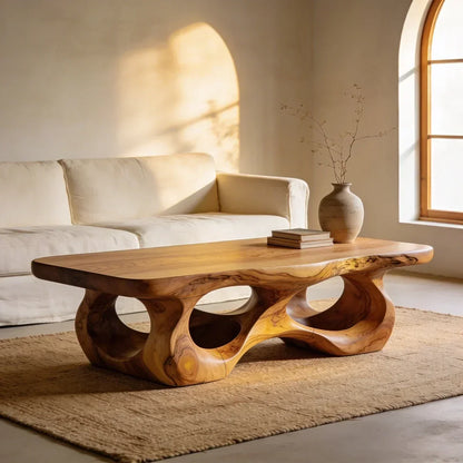 Organic Sculptural Natural Wood Coffee Table with Carved Base - view 1 of 7