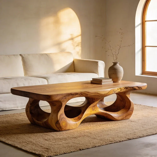 Organic Sculptural Natural Wood Coffee Table with Carved Base - view 1 of 7