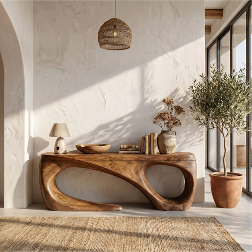 Rustic Console Table With Handcrafted Flowing Design For Living Room - view 1 of 8