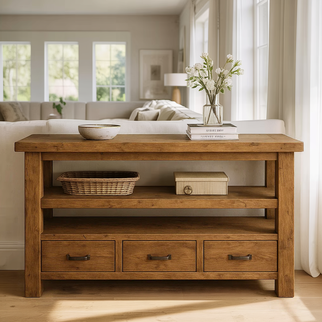 Handcrafted Solid Wood Console Table – Farmhouse Style with Three Storage Drawers - view 1 of 5