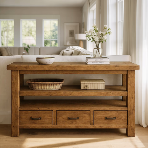 Handcrafted Solid Wood Console Table – Farmhouse Style with Three Storage Drawers - view 1 of 5