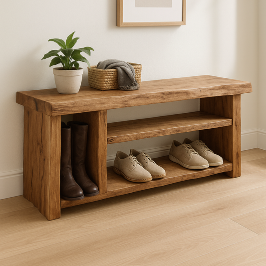 Handcrafted Solid Wood Bench – Natural Rustic Seating and Multi-Tier Storage - view 1 of 6