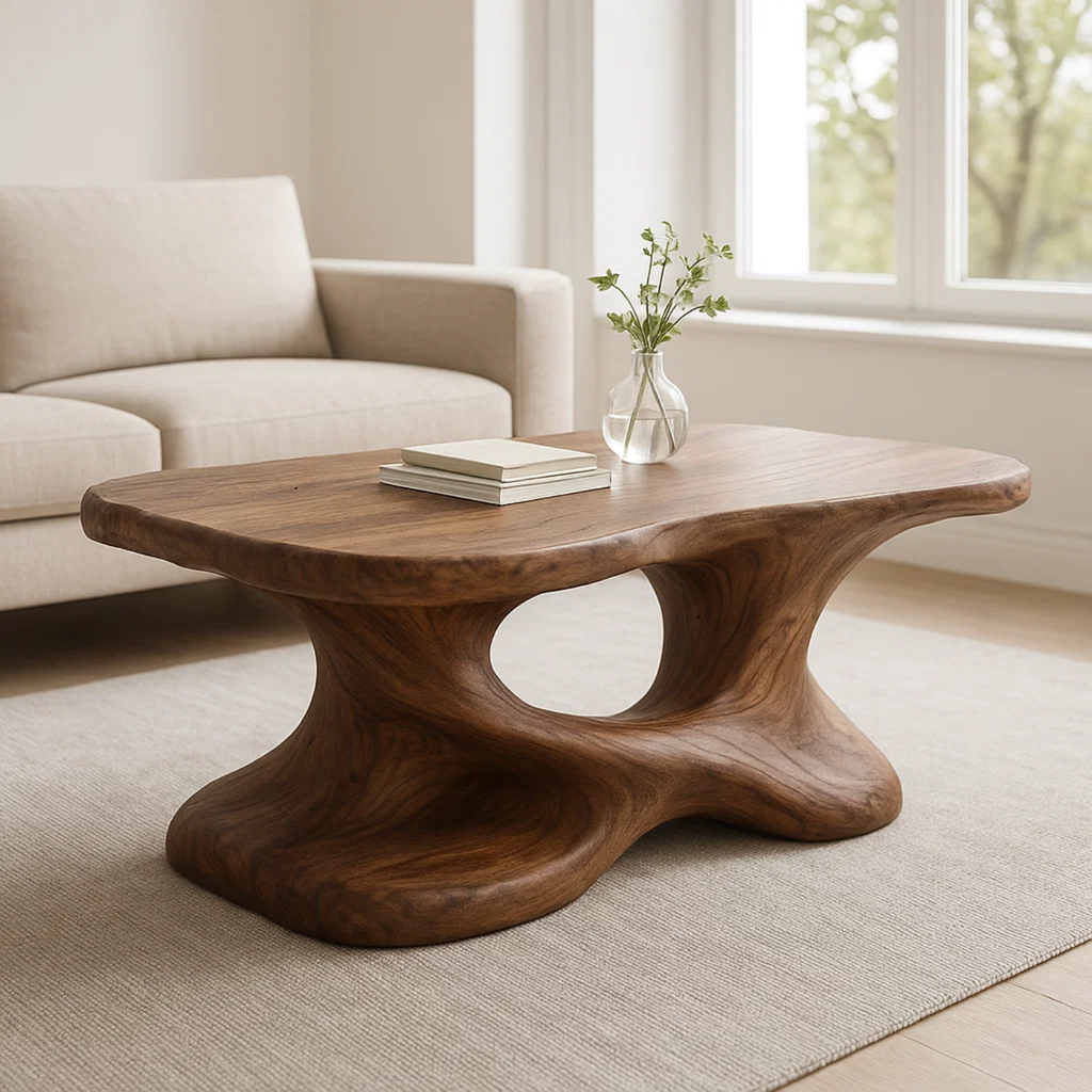Handcrafted Solid Wood Coffee Table – Sculptural Organic Design for Living Room - view 2 of 6
