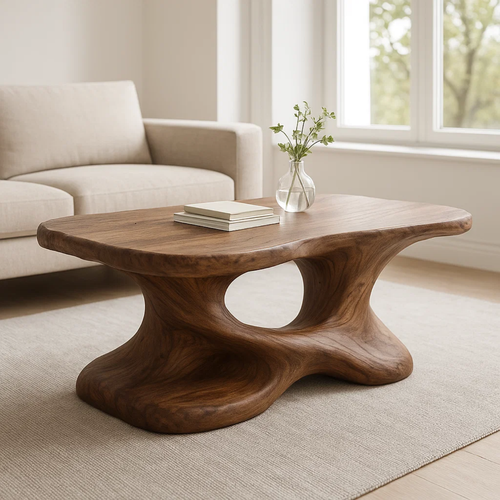 Handcrafted Solid Wood Coffee Table – Sculptural Organic Design for Living Room - view 2 of 6