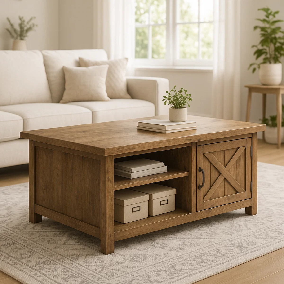 Handcrafted Solid Wood Coffee Table – Farmhouse Style with Storage Drawer and Shelves - view 1 of 6