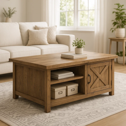 Handcrafted Solid Wood Coffee Table – Farmhouse Style with Storage Drawer and Shelves - view 1 of 6