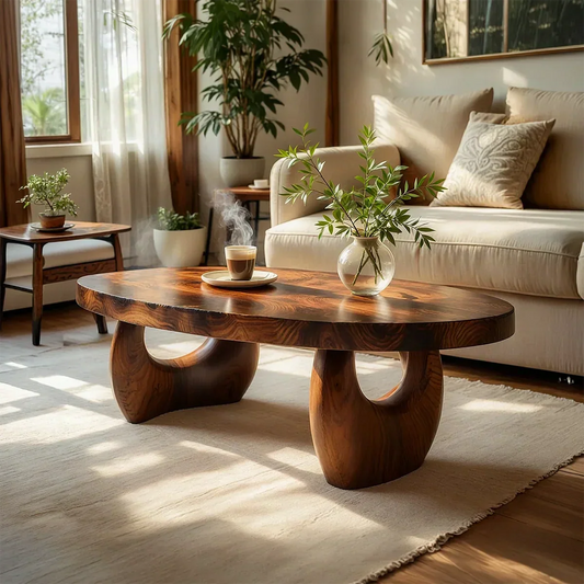 Organic Natural Wood Coffee Table with Sculpted Open Base - view 1 of 7