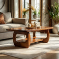 Natural Wood Coffee Table with Sculpted Open Frame Base and Shelf - view 1 of 7