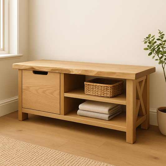 Handcrafted Solid Wood Bench – Modern Rustic Seating with X-Accent and Storage - view 1 of 6