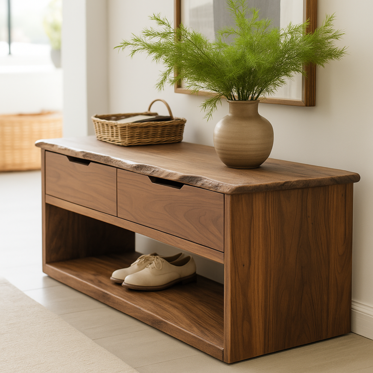Handcrafted Solid Wood Bench – Live-Edge Entryway Bench with Drawers - view 1 of 5