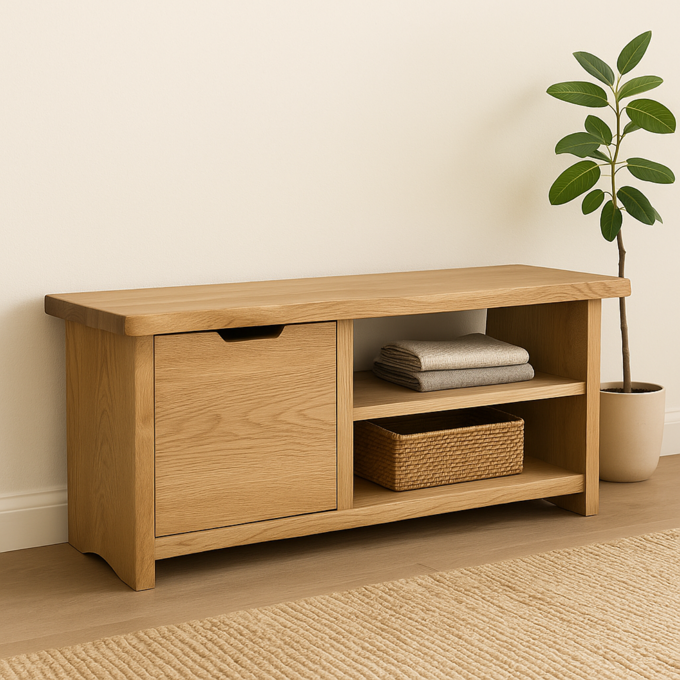 Handcrafted Solid Wood Bench – Oak Entryway Storage Bench & Cabinet - view 1 of 5