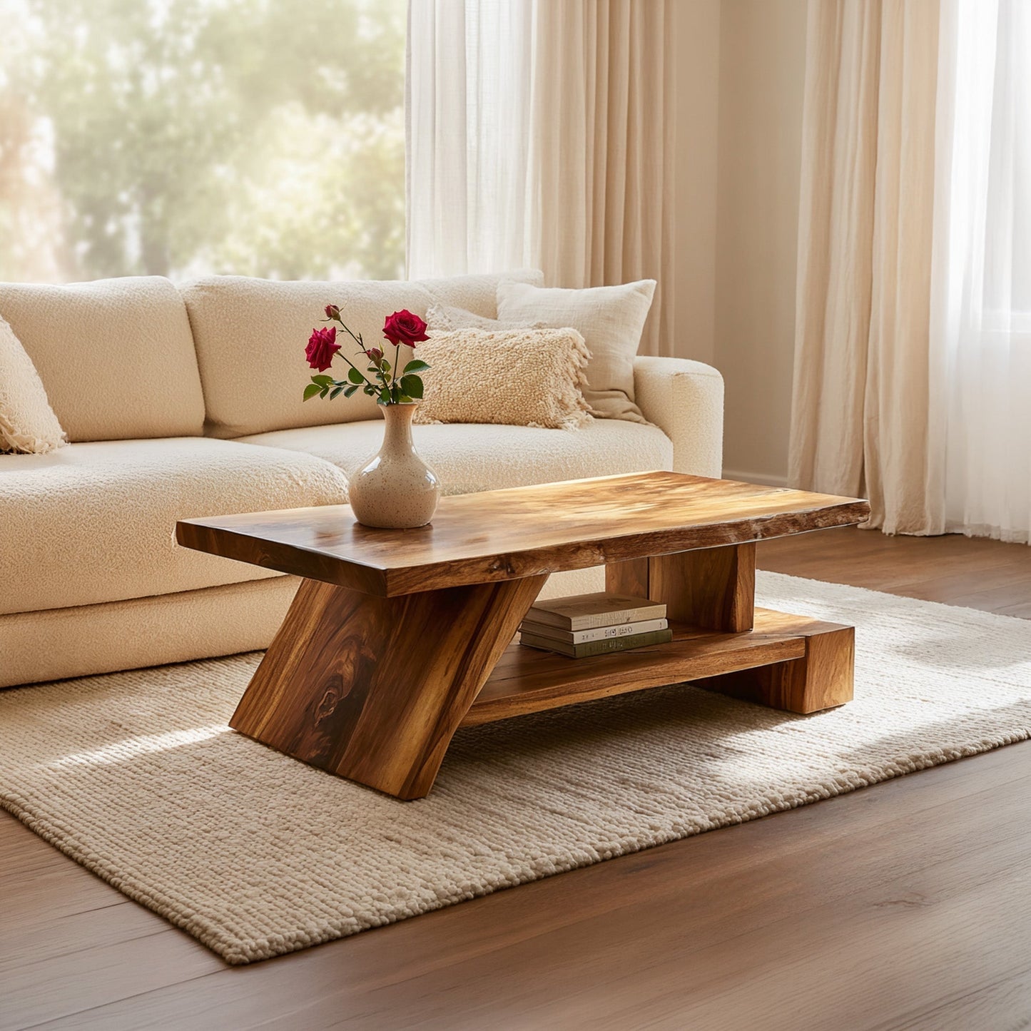 Angled Solid Wood Coffee Table With Open Shelf - view 1 of 8